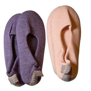 MUK LUKS Slippers Set of 2 Travel‎ Ballerina Soft Sole Purple Pink M Womens